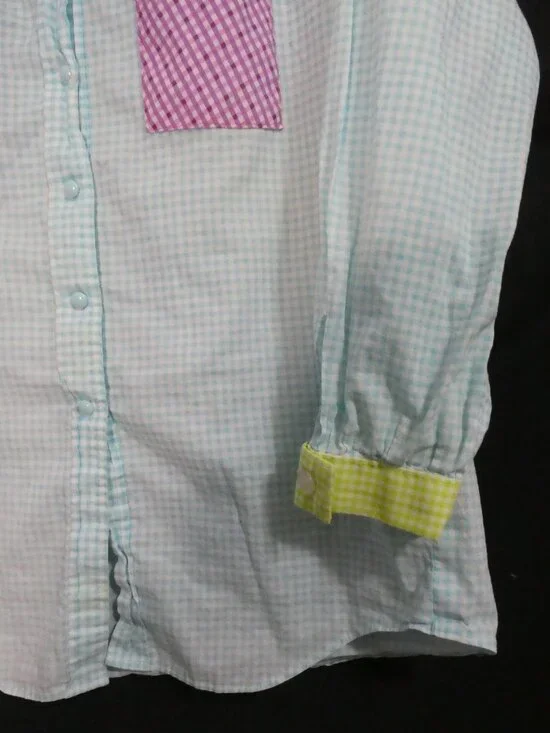 Handmade Pastel Colorblock Gingham Button-Down Shirt - P2P 21" - Picture 11 of 16